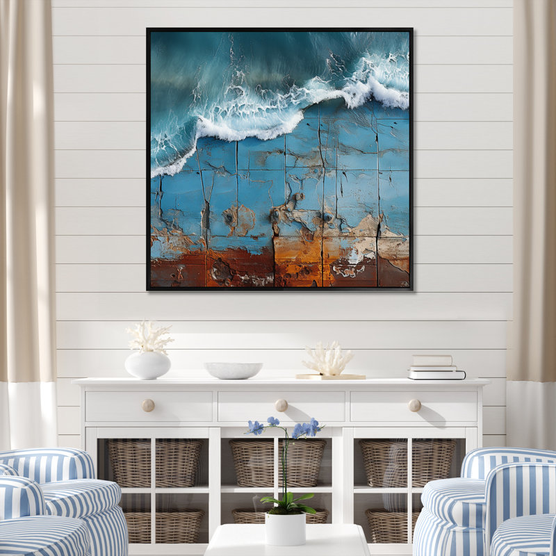 «Beach Pier Urban Waterscapes» sur toile, Cadre flottant noir, 16" H x 16" W