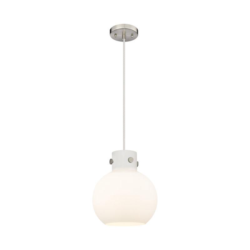 Luminaire suspendu à cordon 1 lumière 10 po Lantz, H 11,13 po x l 10 po x P 10 po, Blanc mat, Nickel satiné