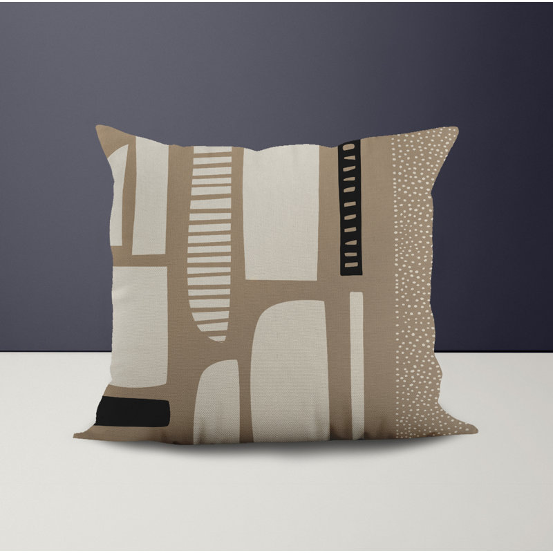 Jeté carré / extérieur en polyester Chamu, Beige / noir, L 15 po x H 15 po