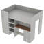 Lit mezzanine double en bois avec garde-robe intégrée, bureau, tablettes et tiroirs de rangement, gris
