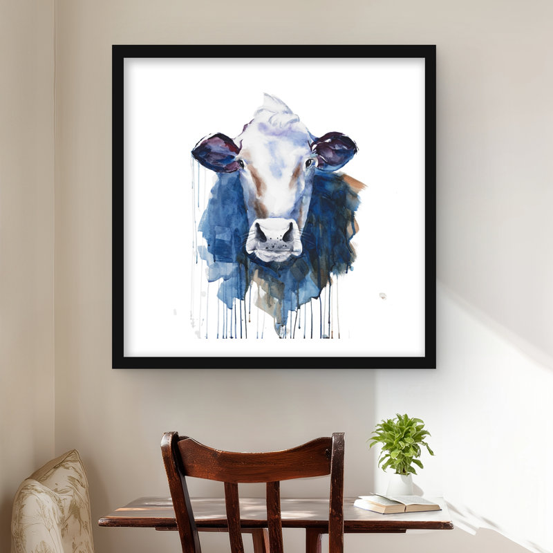 Vache aquarelle - reproduction encadrée avec passe-partout blanc