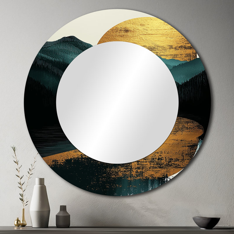 Lever de soleil sur la forêt et les pics Solitude Horizon I - Art mural miroir abstrait de paysage - imprimé sur métal