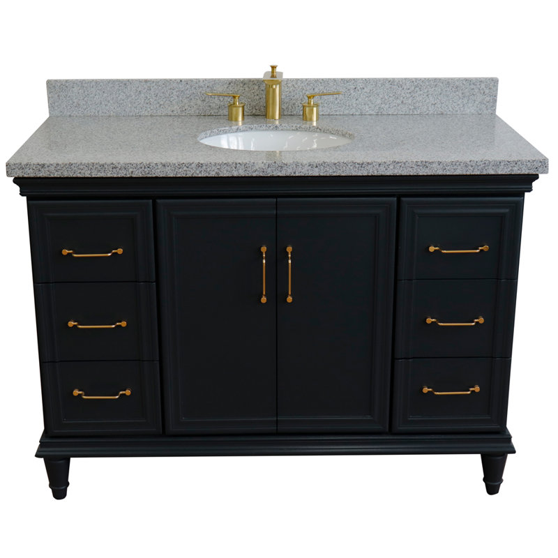 Fountainbleau Single Bathroom Vanity Set, Dark Gray, Gray Granite, 49"