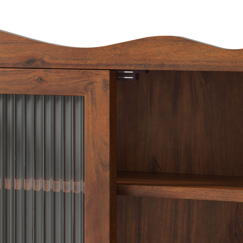 Armoire murale 39,37 po à 4 portes rétro, avec deux niveaux de rangement et un support à crochets ouverts, convient aux salles de bain, cuisines, salles à manger, brun