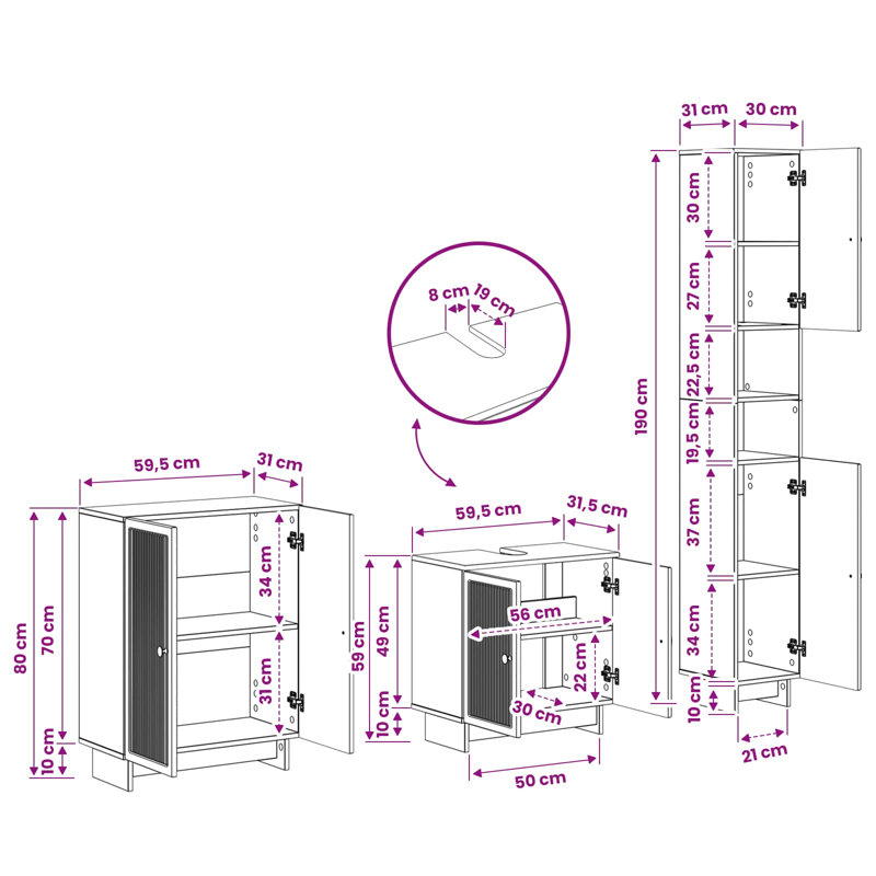 Bathroom Storage Furniture Set, Smoked Oak