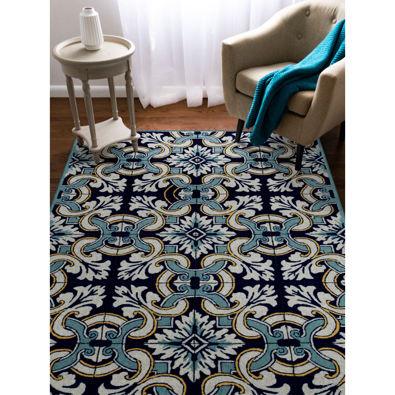 Tapis bleu touffeté à la main Demirhan, Rectangle 7 pi 6 po x 9 pi 6 po