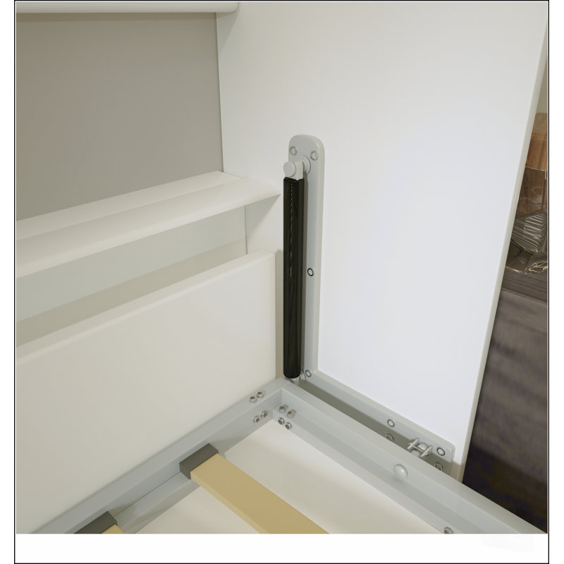 Lit escamotable horizontal moderne pour une personne avec étagères de rangement pour une utilisation optimale de l'espace.