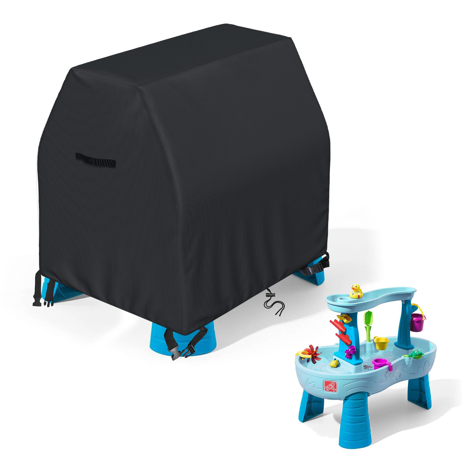 AKEfit Kids Water Table Cover, Waterproof Dustproof Outdoor Toys Cover Fits Rain Showers Splash Pond Water Table Toddlers 1 3 Black Cover Only