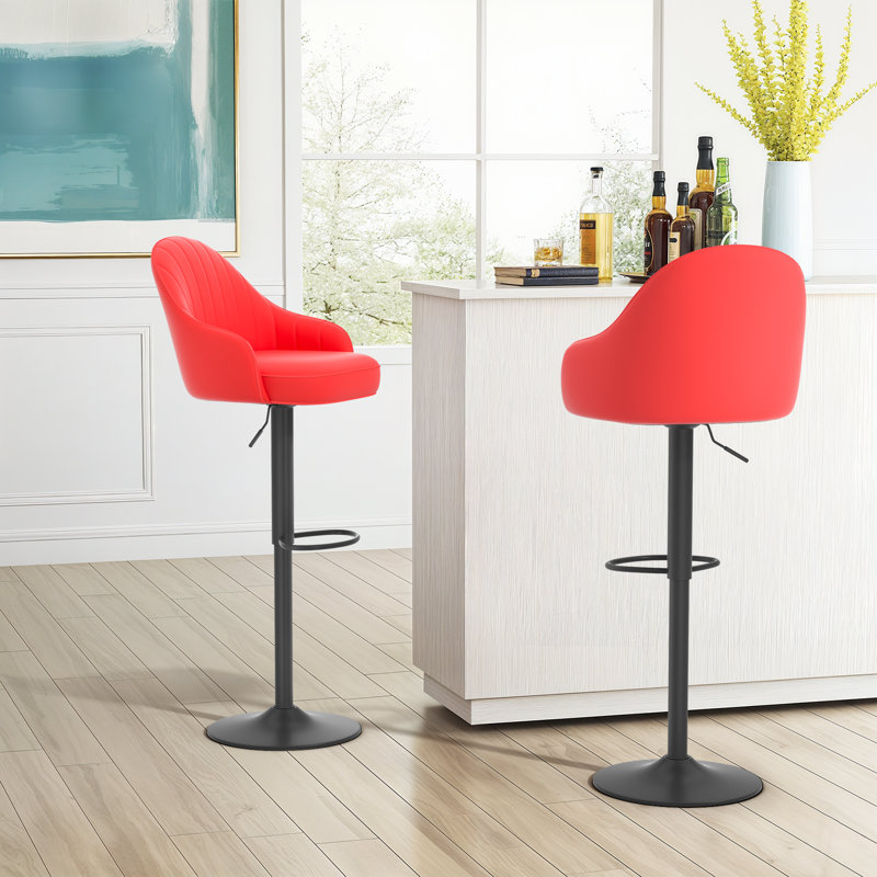Adjustable Height Bar Stools, Modern Faux Leather 360° Swivel Chairs With Backrest For Kitchen Or Dining, Orange