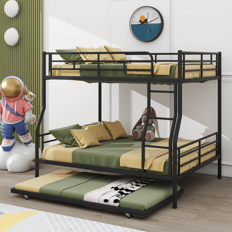 Anastazia Kids Bunk Bed with Trundle, Full XL Over Queen, Black