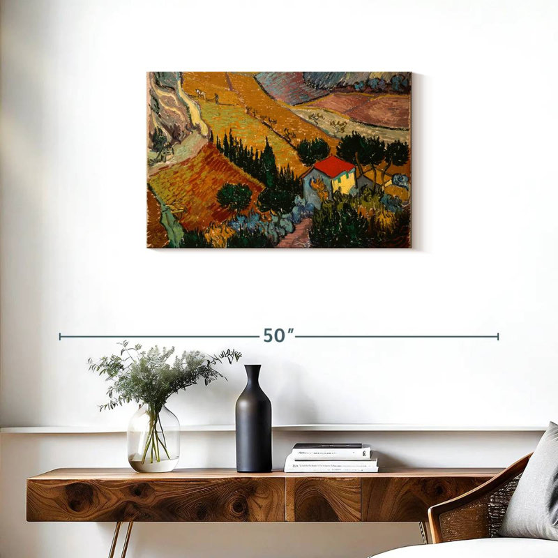 Alvord, paysage avec maison et laboureur, H 20 po x l 30 po