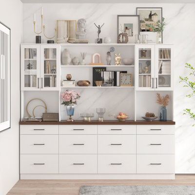 83.3'' H x 94.5 '' W Bookcase With Glass Doors And 12-Drawer