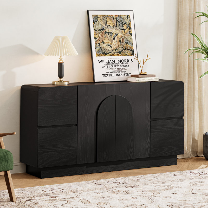 Buffet de 60 po avec tablette réglable et 4 tiroirs, Noyer