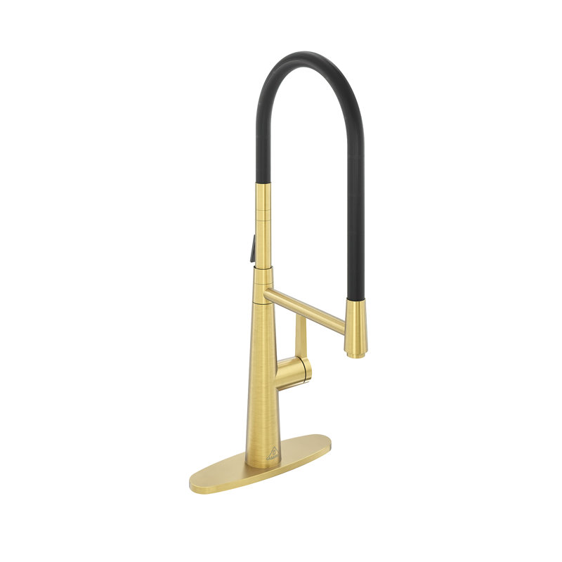 Spring Neck Standard Kitchen Faucet with Dual-Function spray head and Deck Plate, Brushed Nickel