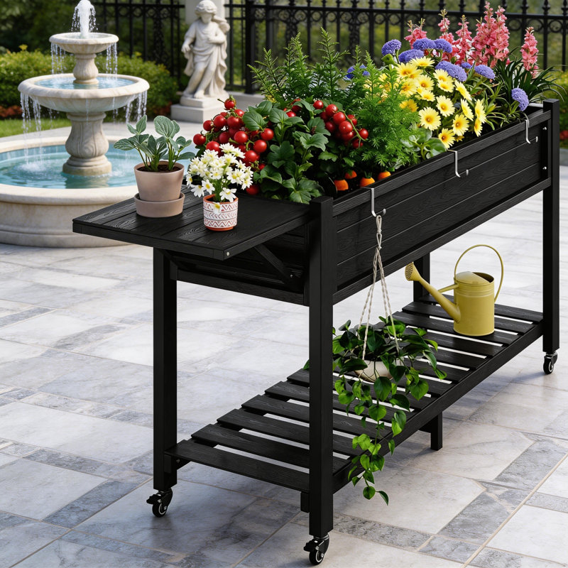 Elevated Raised Garden Bed With Legs Planter Box Stand With Storage Shelf, Black