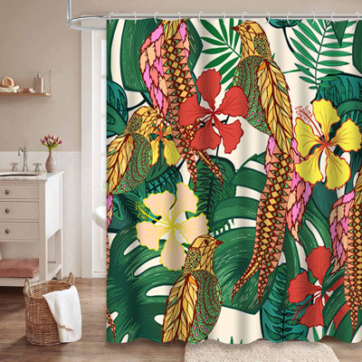 Rideau de douche imperméable à motif floral exotique avec 12 crochets Hibiscus