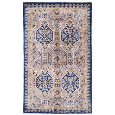 High-Quality Hand-Knotted Silver And Blue Area Rug
