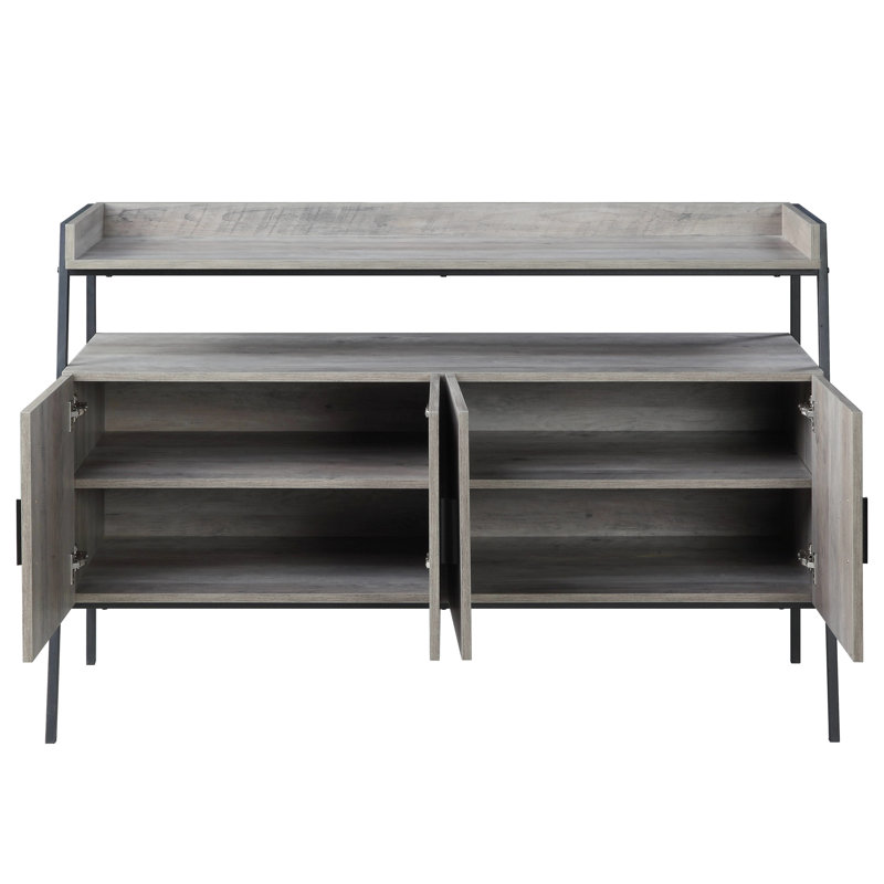 Meuble télé moderne en chêne gris et noir avec porte, 40-49 ", Max 50", unité de rangement chic et abondante, abondante