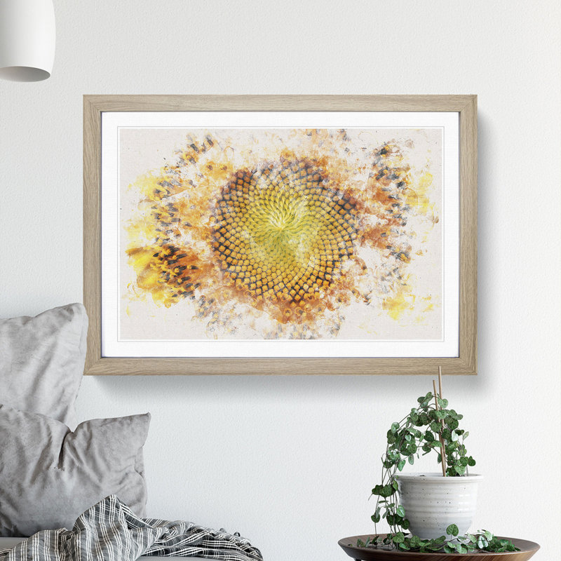 The Eye of a Yellow Sunflower - Picture Frame Painting Print, 36cm H x 48cm W x 2cm D, Black Framed