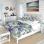 Ensemble de housse de couette à motif floral - Serenade de bambou vert mauve à motif tropical II-578632133