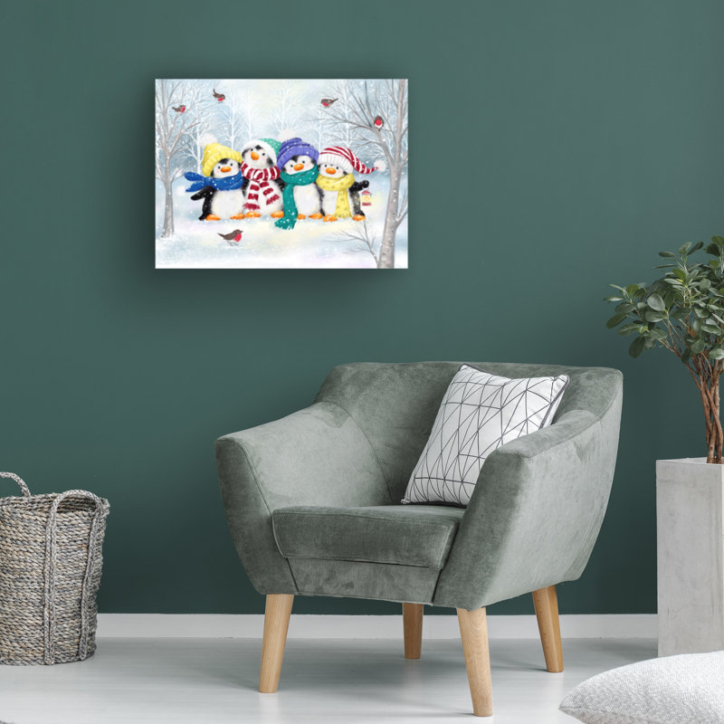 Art sur toile «Bachelor pingouin amis», H 14 po x l 19 po