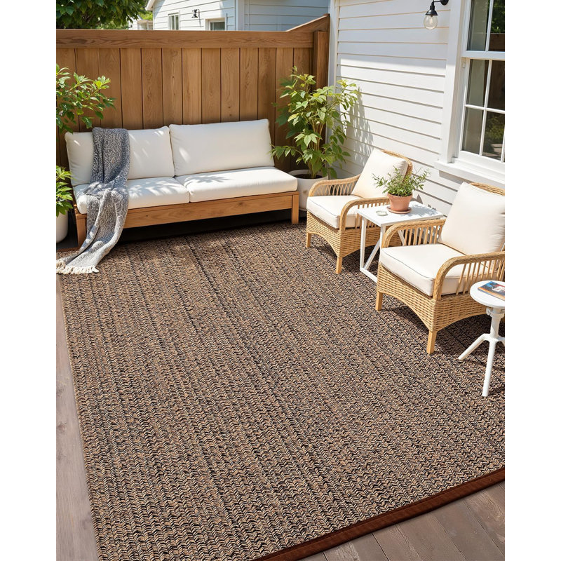 Alcanza Ute Rug Indoor Outdoor,Reversible Brown Hand Woven Natural Fiber Area Rug With Herringbone Design,Easy Clean Modern Minimal Decor For Patio, Deck, Living Room, Dining Room