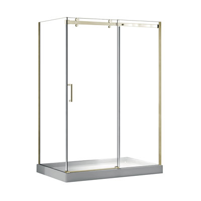 Ensemble de porte et panneau de douche en laiton brossé 60 po x 36 po