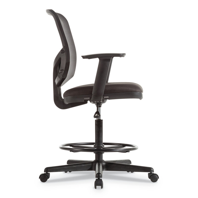 Black Mesh Adjustable Task Stool with Footrest