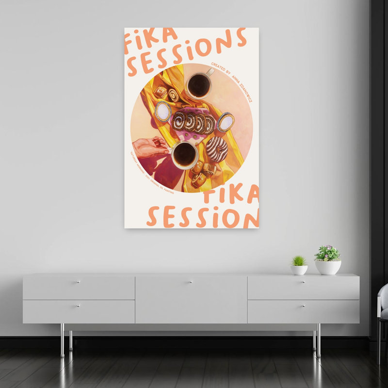 Cozy Coffee and Pastries, art mural contemporain coloré, H 60 po x l 40 po