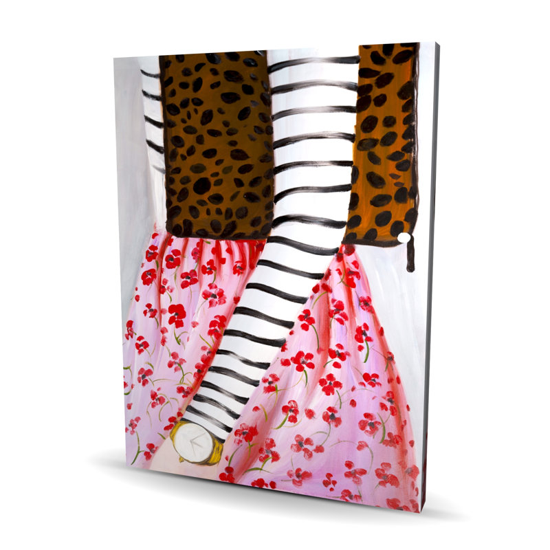 «Fashionable Woman with Leopard Bag», art contemporain sur toile, H 48 po x l 36 po
