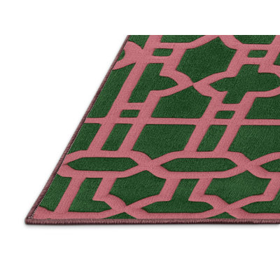 Machine Washable Trellis Pink Area Rug
