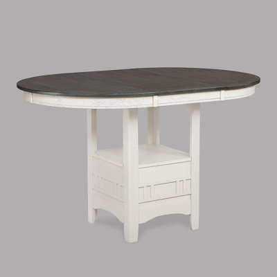 1Pc Casual Counter Height Kitchen 18" Extendable Leaf Storage Table Pedestal Base Design Wooden Dining Room Two-Tone Finish Chalk Grey