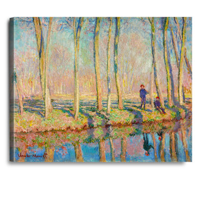 Jean-Pierre Hoschedé et Michel Monet sur la berge de l'Epte par Claude Monet - Reproduction d'art classique, estampe numérique sur toile, art mural
