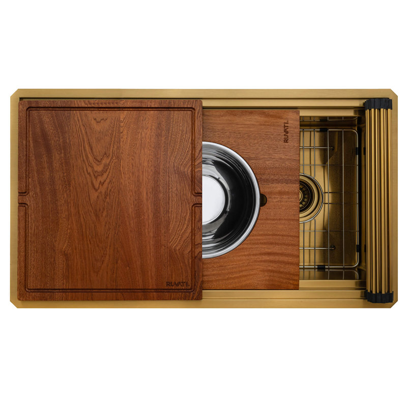 Ruvati 20 x 14 inch Semi-Recessed Drop-in Topmount Rectangular Bathroom Sink, Matte Gold
