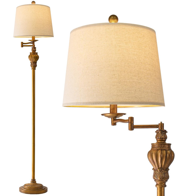 Lampe sur pied rétro avec bras pivotant réglable à 350 °, lampe sur pied (or antique)