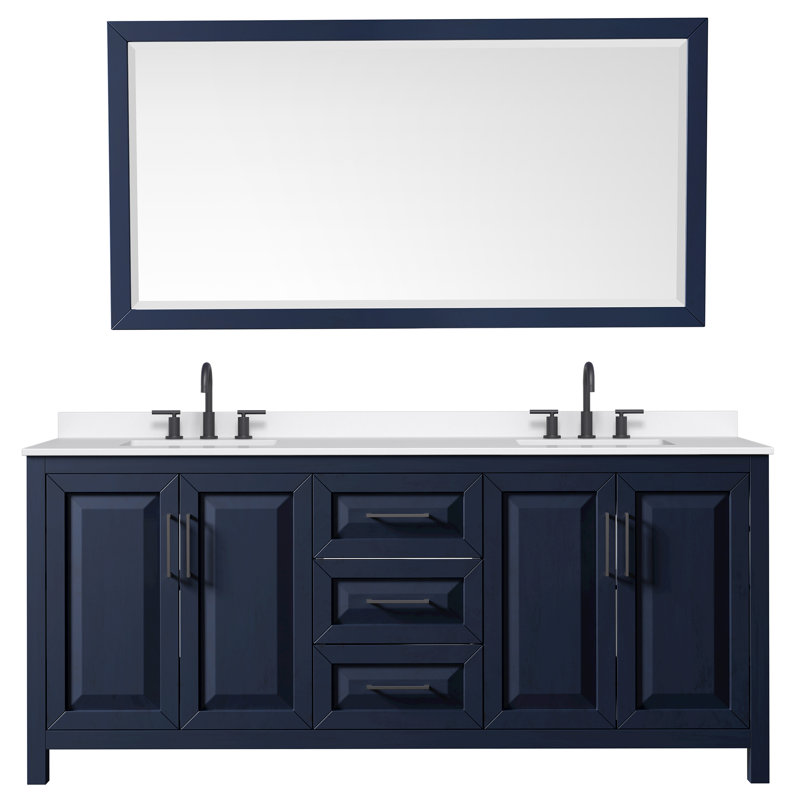 Daria 80'' W Vanity, Matte Black, Blue, Giotto Quartz