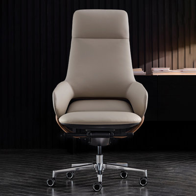 48.43" H Grey Italian Light Luxury Faux Leather Executive Chair, High Back Boss Chair, Business Swivel Chair, Modern Office & Computer Chair