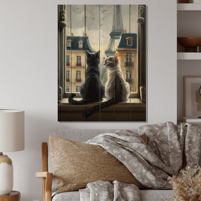 Deux chats à Paris I - impression sur bois sans cadre