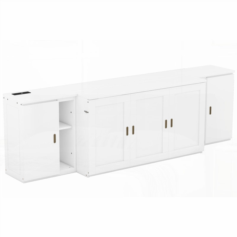 Grand lit escamotable avec tablettes, armoires et amp; Ports USB - Aucun sommier requis, robuste et amp; Peu encombrant