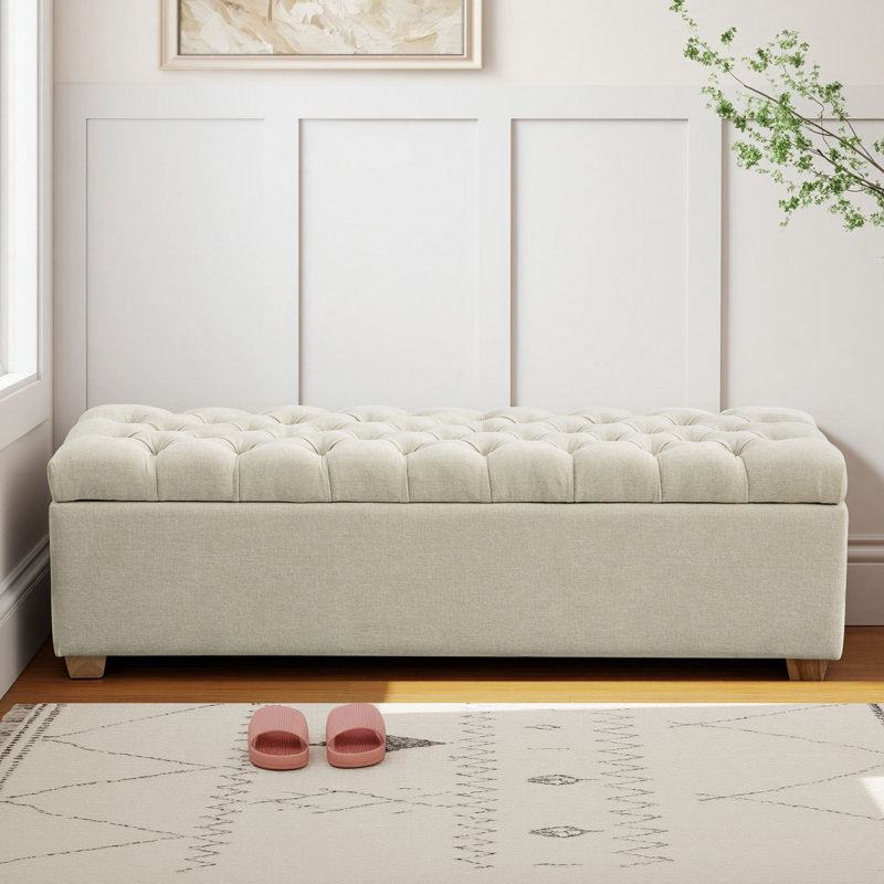 60.24'' Wide  Upholstered Storage  Bench, Beige