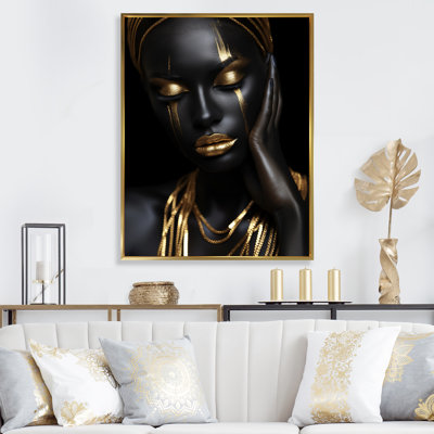 Black And Gold Feminine Essence Portrait 2 - Woman Portrait Wall Art