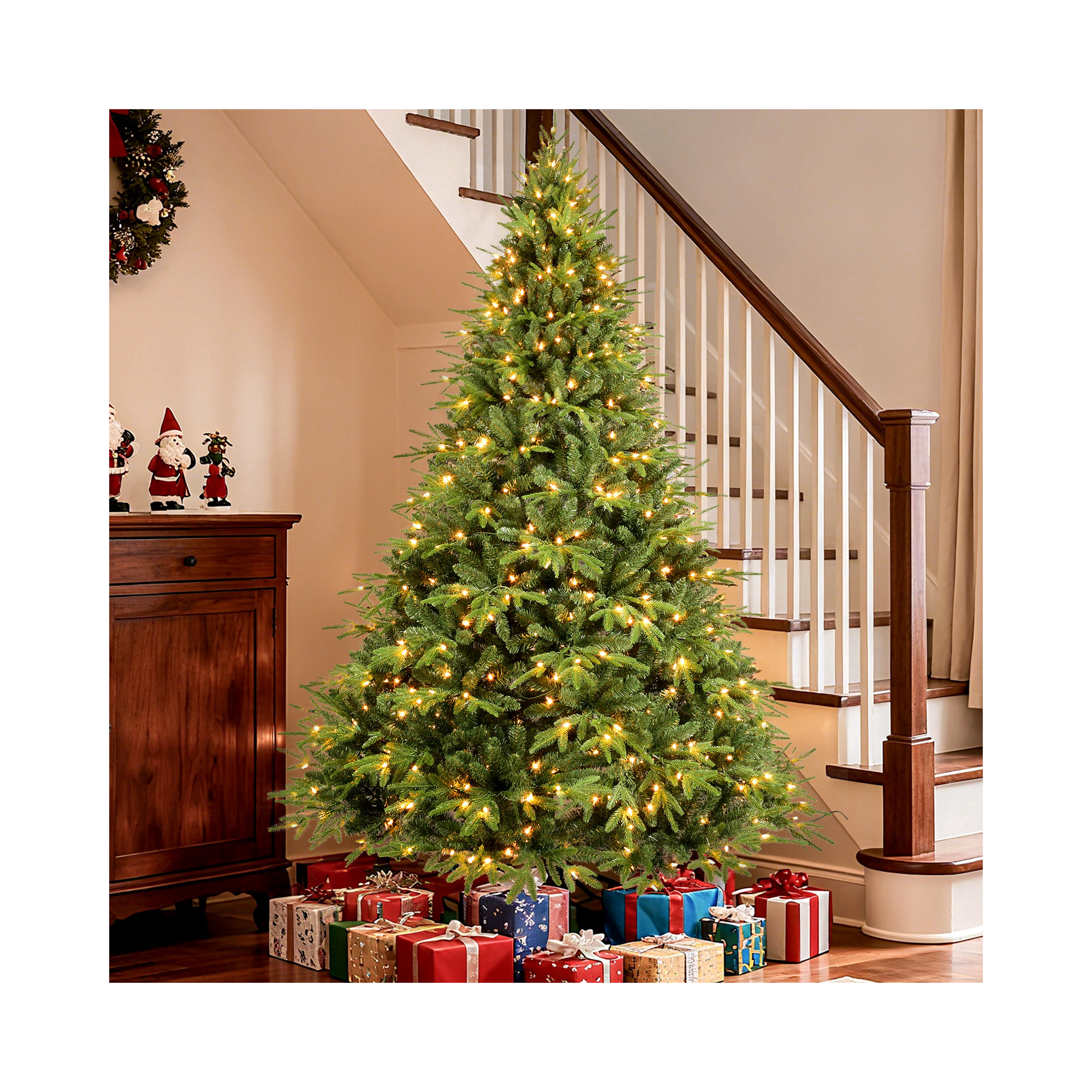 Pre-lit PE/PVC Combined Christmas Tree, 6.5"H