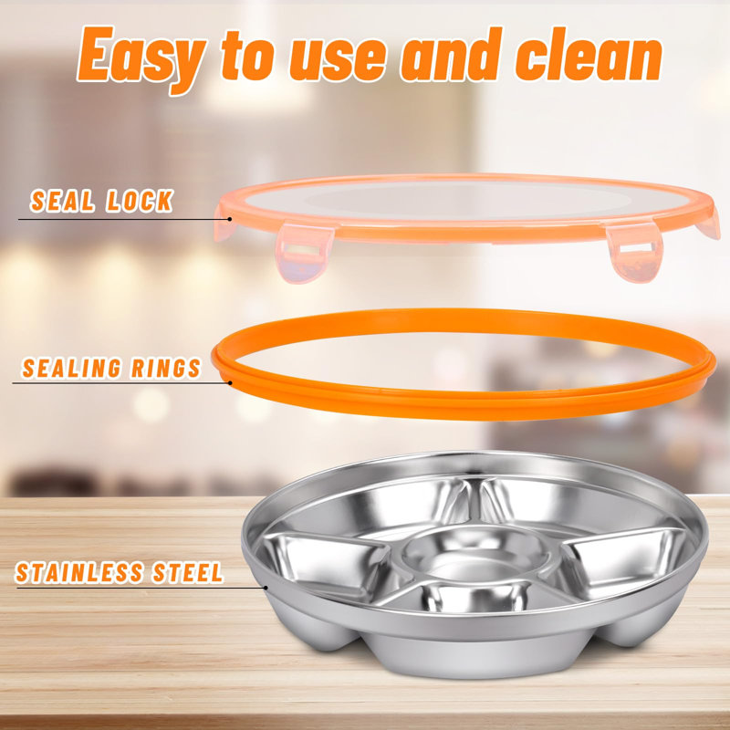 Veggie Tray with Lid and Dip - 2 Pack Divided Serving Tray with Lid