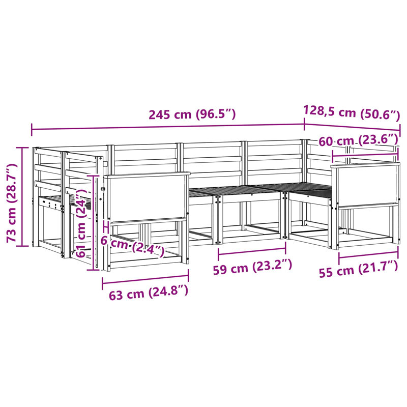 245cm Wide Patio Sectional, Natural/Black