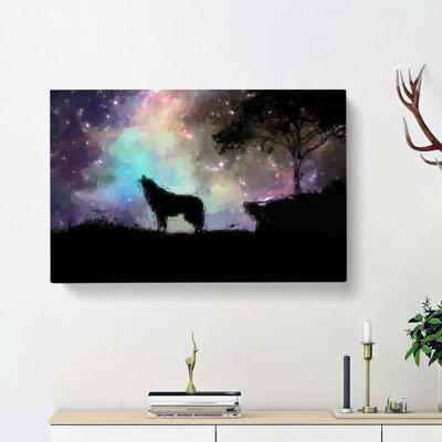 Howling Wolf With A Galaxy Forest In Abstract - Wrapped Canvas Print