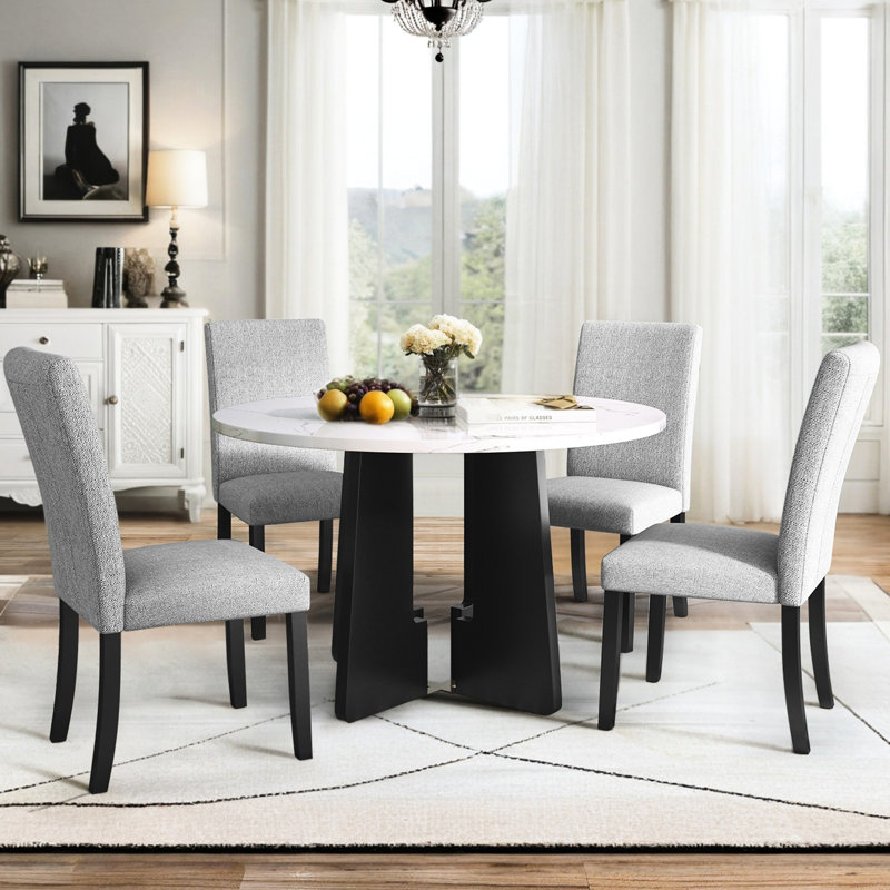 Ensemble de table de salle à manger 5 pièces, Beige, Blanc, 5