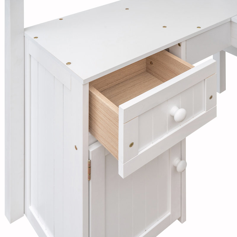 Lit mezzanine simple avec tiroirs, Blanc