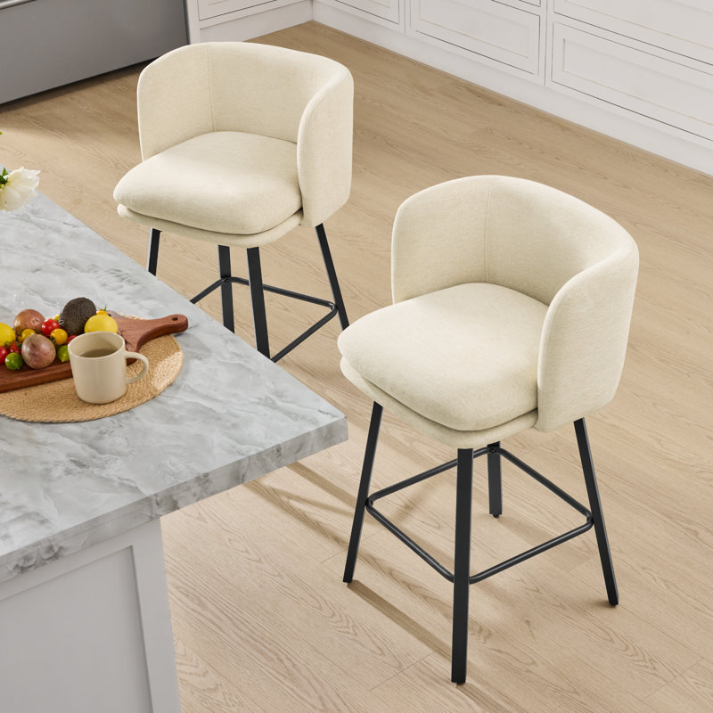 Modern Upholstered Swivel Counter Stool, Beige