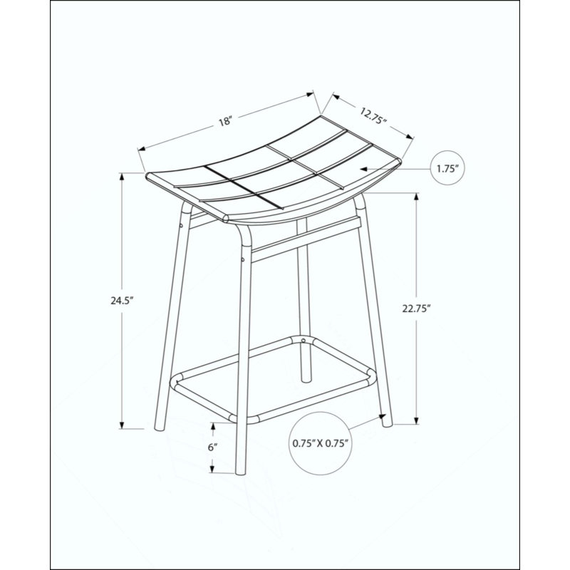 Barstool, Counter Height, Set Of 2, Kitchen,Metal, Contemporary, Modern, Black Seat/ Black Frame