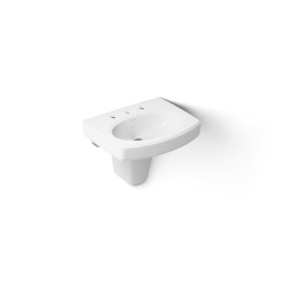 Pinoir Vitreous China U-Shaped Semi-Pedestal Bathroom Sink with Overflow